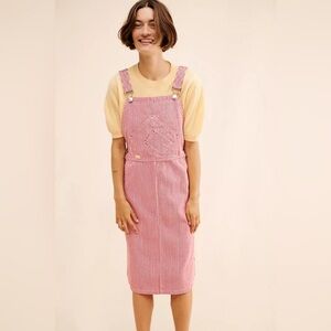 LF Markey x Free People Red Striped Saul Dungaree Skirtalls Overalls sz 14